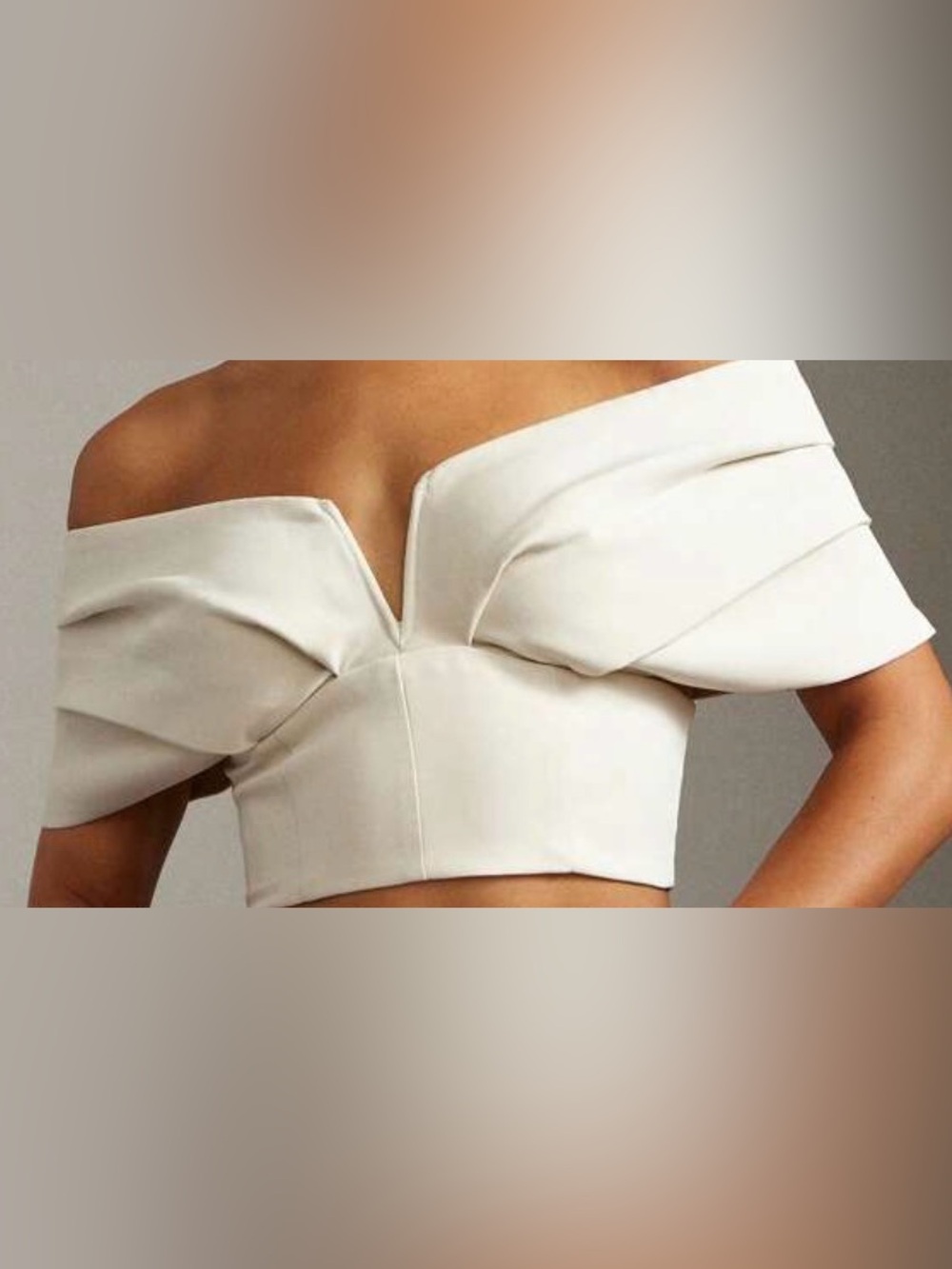 SHEIN Cream Off-Shoulder V-Neck Crop Top